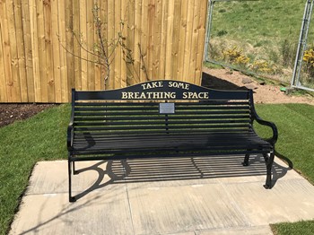 Breathing Space Bench on site at Kinloch Gardens, Blairgowrie