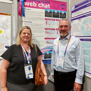 Tony McLaren, National Coordinator Breathing Space with Katherine Robertson, Senior Nurse for Mental Health NHS 24 at the poster presentation session.